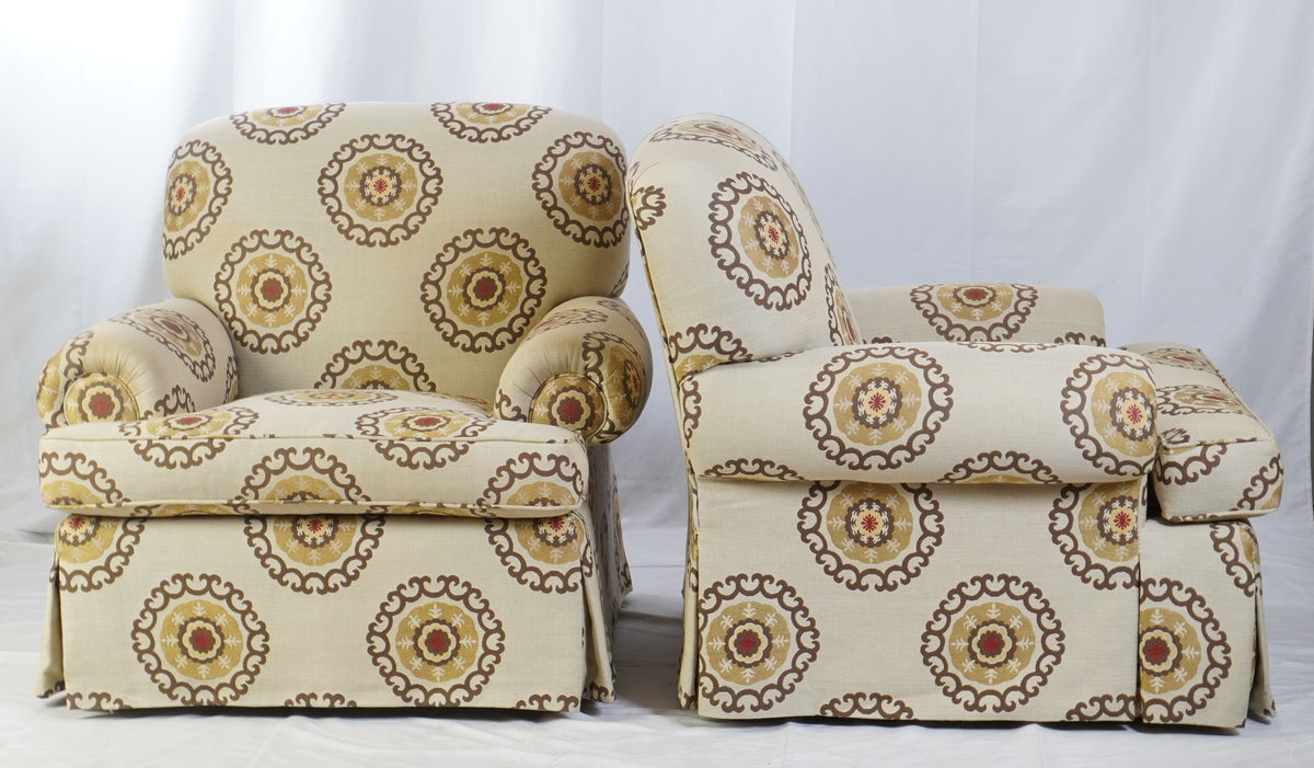 Emanuel Cappello Skirted Club Chairs, Pair of