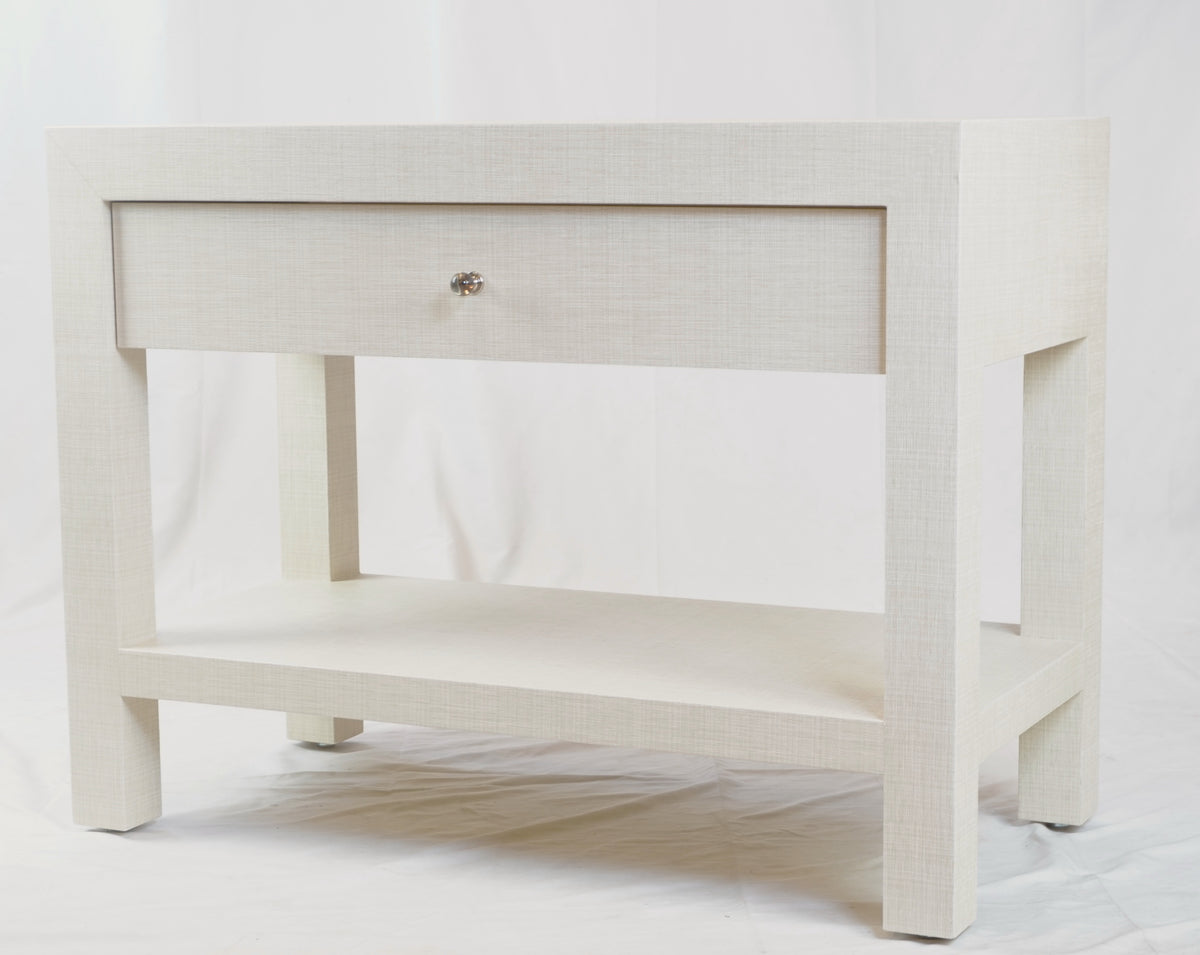 Custom Contemporary Linen Wrapped Nightstands, Pair of