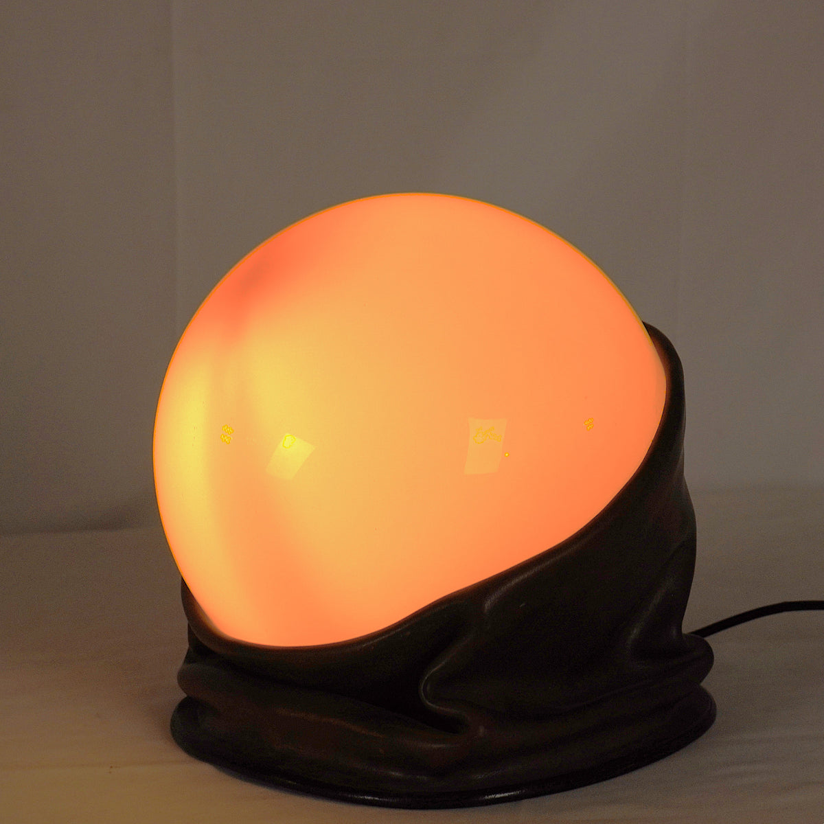 Vintage Italian Nova Tecno Leather and Glass Orb Table Lamp, 60s