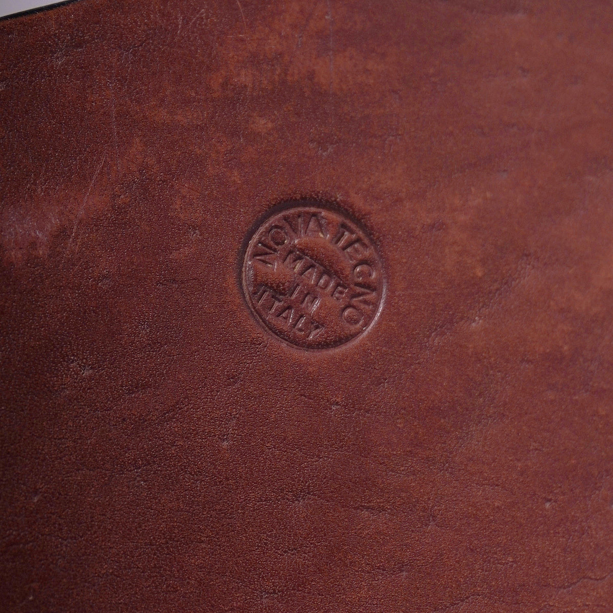 Vintage Italian Nova Tecno Leather and Glass Orb Table Lamp, 60s