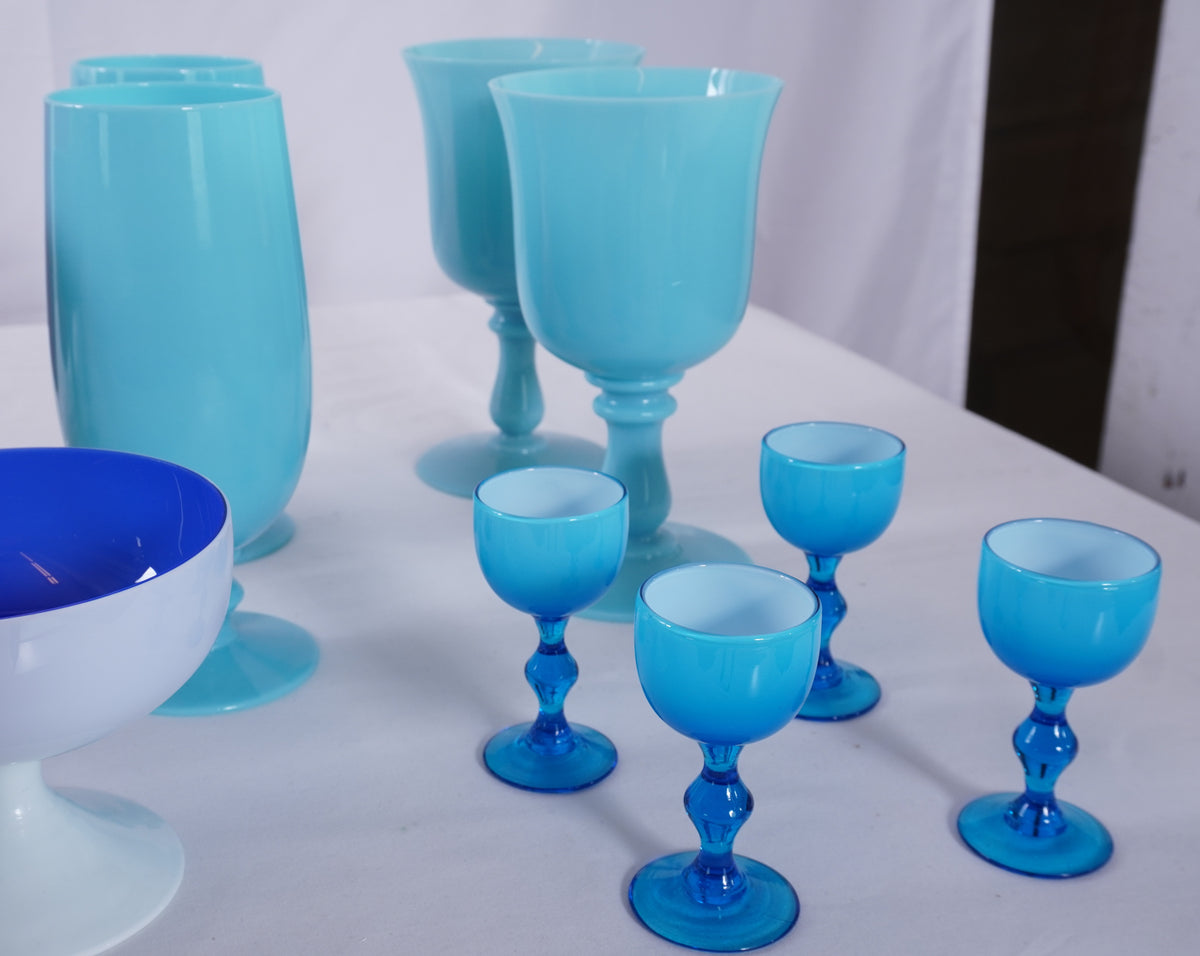 Vintage Italian Carlo Moretti MCM SHERBET CHAMPAGNE GLASSES, Moser Whisky Crystal Barware & Murano Glass Goblets Portieux Vallerysthal Style, Set of 44pcs