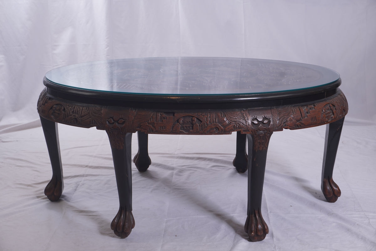 Antique George Zee Asian Carved TEA Coffee TABLE, 7 pcs