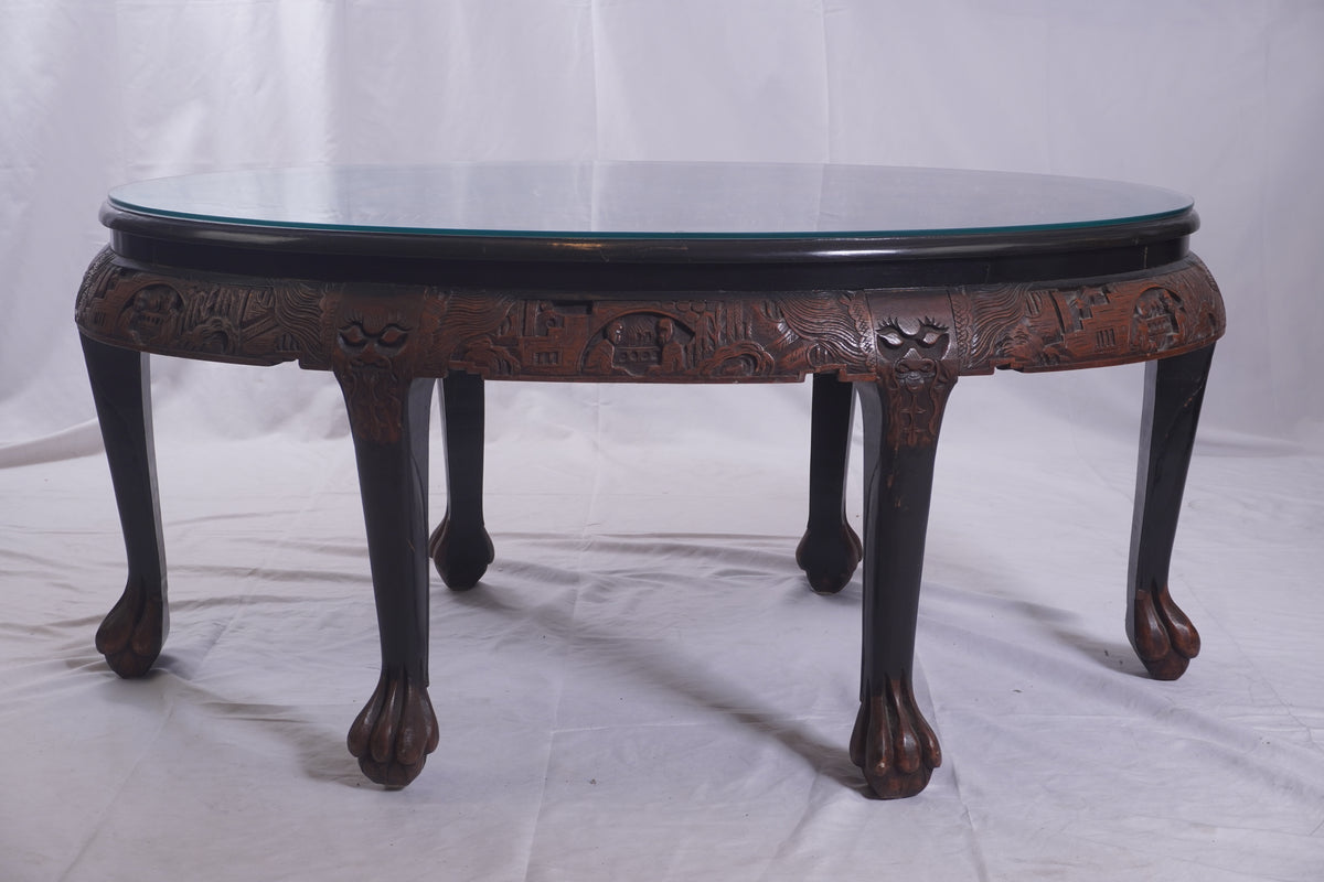 Antique George Zee Asian Carved TEA Coffee TABLE, 7 pcs