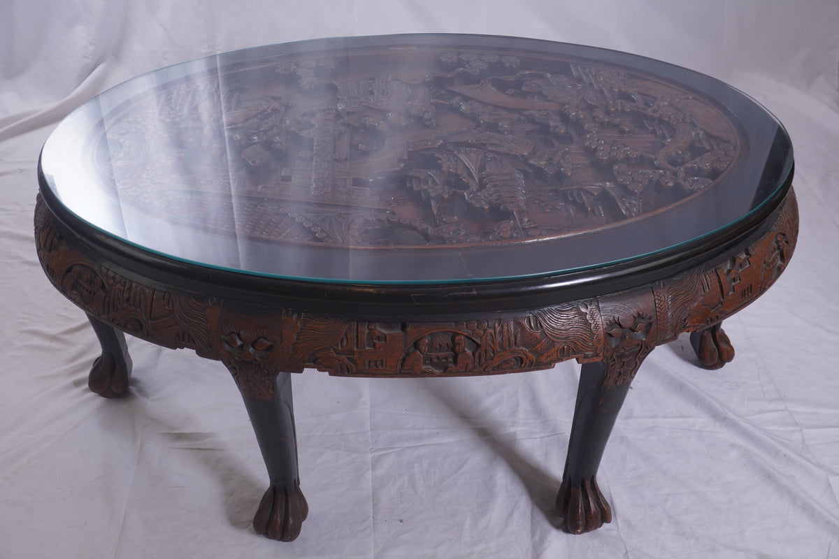 Antique George Zee Asian Carved TEA Coffee TABLE, 7 pcs