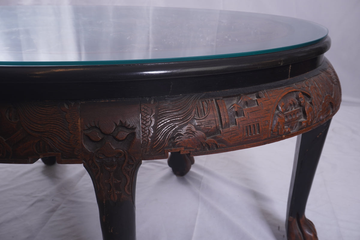 Antique George Zee Asian Carved TEA Coffee TABLE, 7 pcs