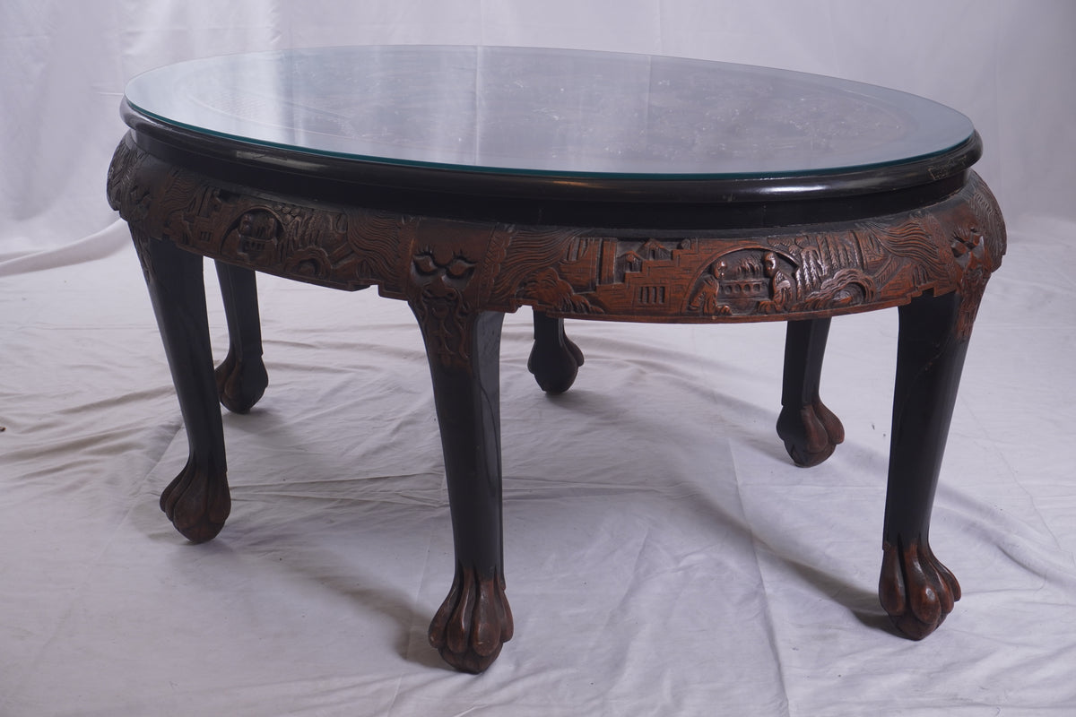 Antique George Zee Asian Carved TEA Coffee TABLE, 7 pcs