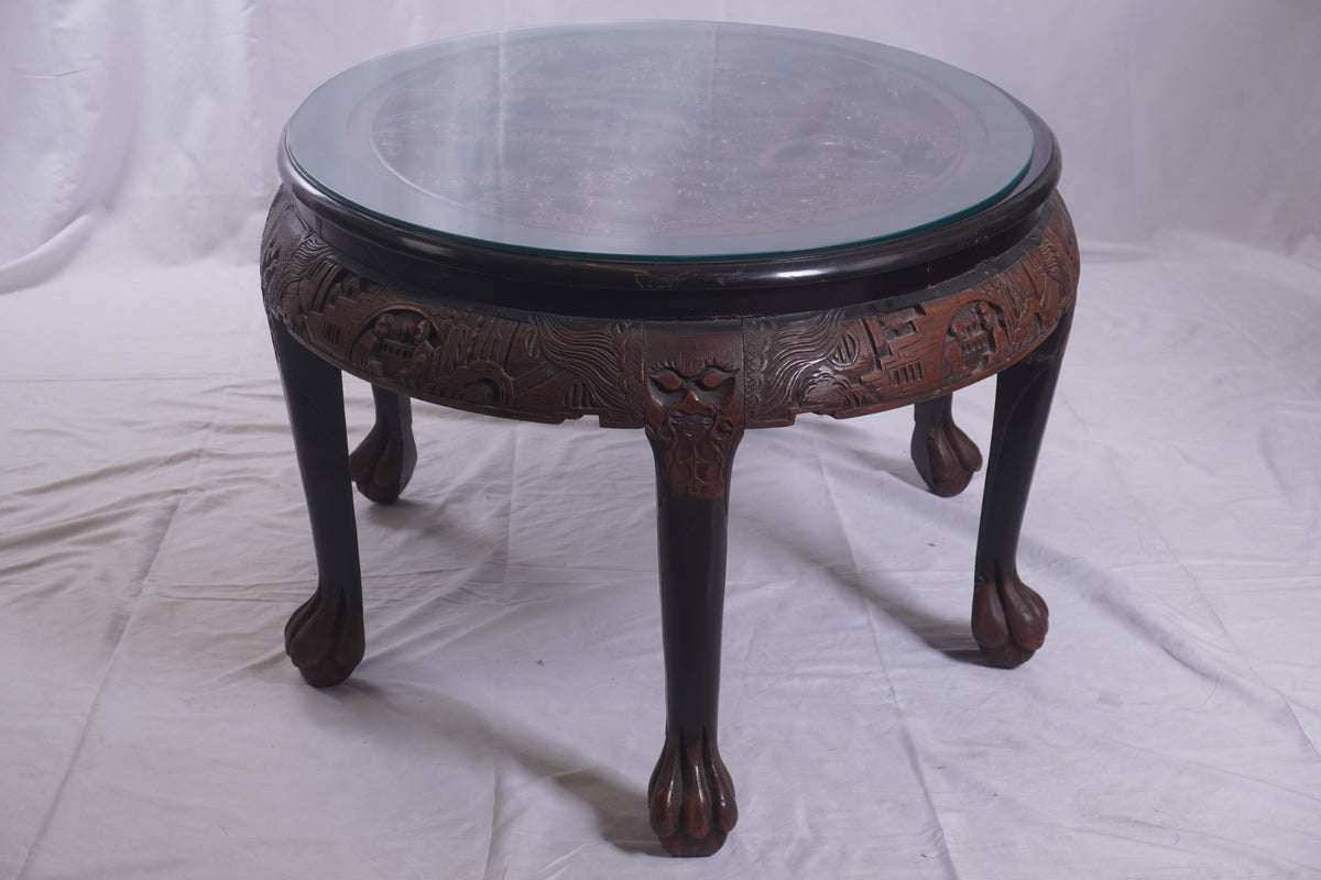 Antique George Zee Asian Carved TEA Coffee TABLE, 7 pcs