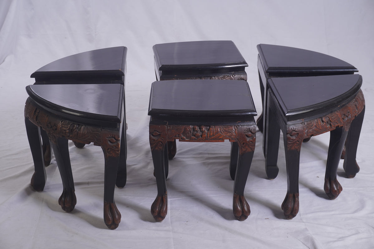 Antique George Zee Asian Carved TEA Coffee TABLE, 7 pcs