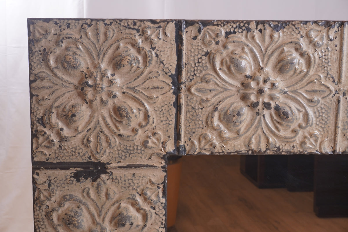 Vintage Pressed Tin Tile Painted Mirror