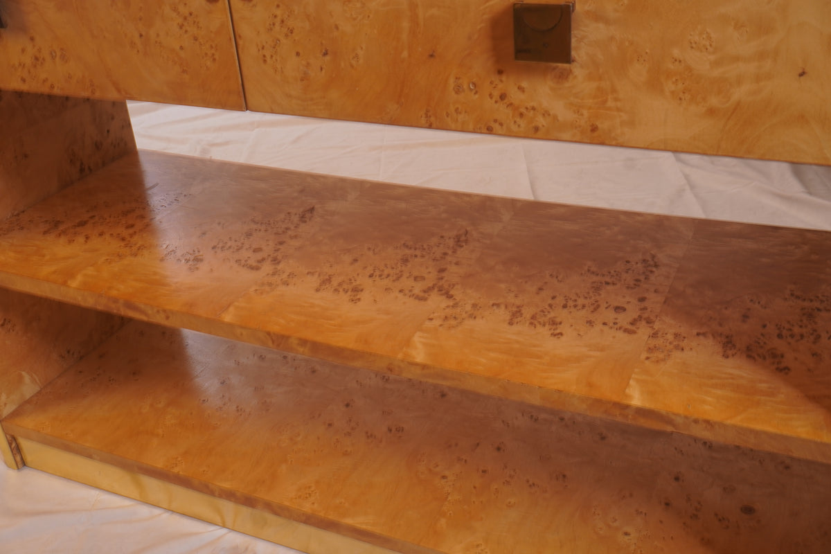 Vintage MILO BAUGHMAN STYLE BURLwood SERVER with Brass Details by Thomasville