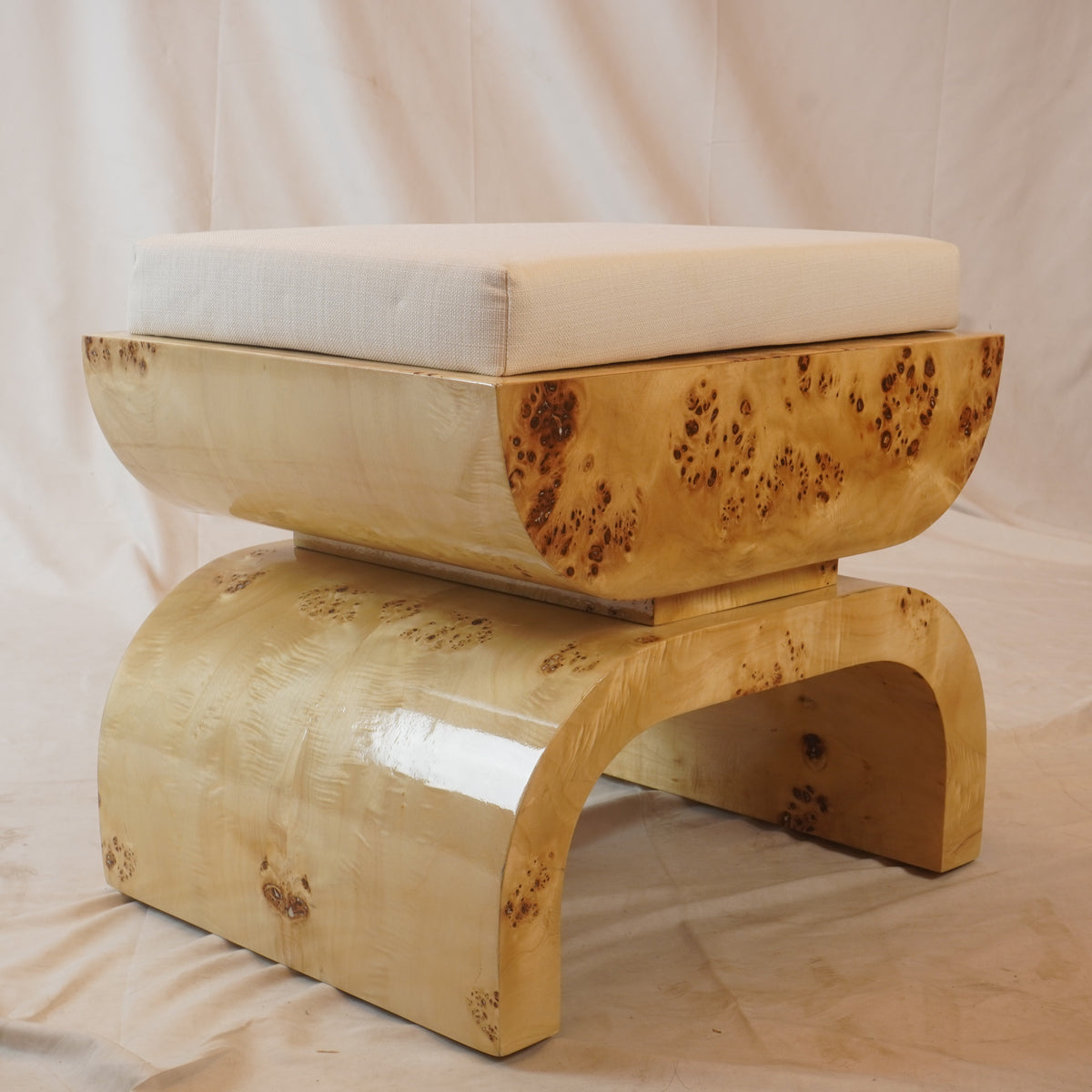Matthew Izzo Home Biggs Burlwood Stool With Linen Cushions, Pair of