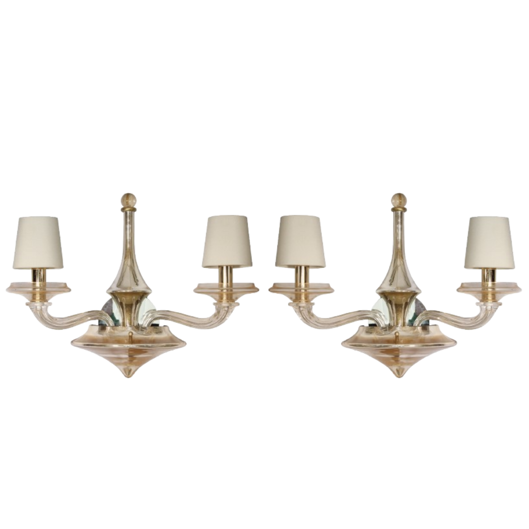 Vintage Donghia Italian Murano Stellare Hand-Blown with Gold Dust Wall Sconces, Pair of