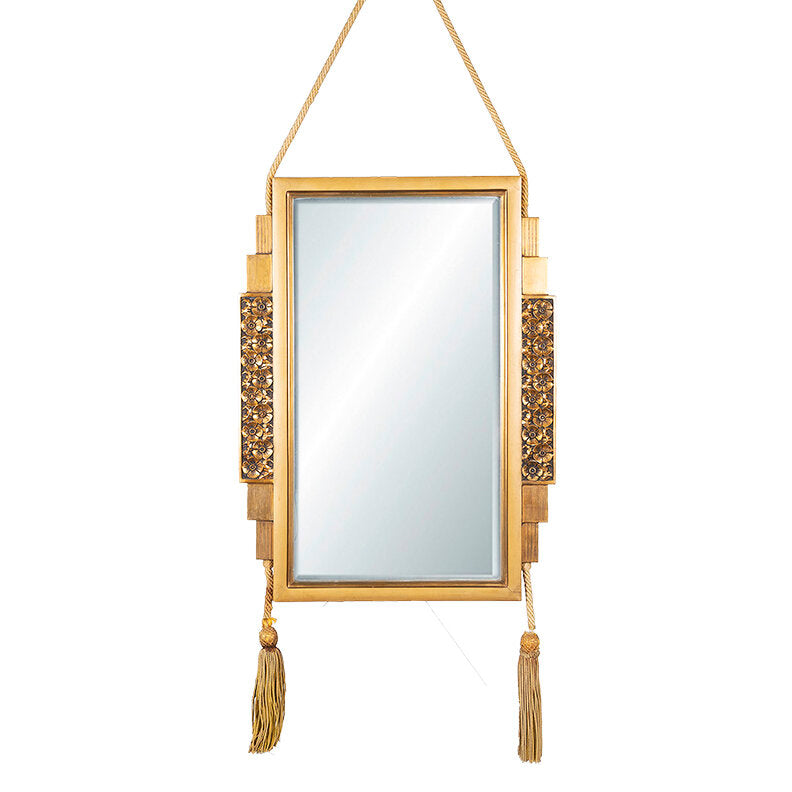 Art Deco Hand Carved Hanging Mirror with Tassels Attributed to Maurice Jallot