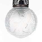 French Art Deco/ Nouveau Pendant Light with Etched Glass and Wrought Iron Fixture