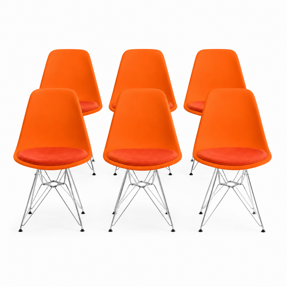Eames Molded Plastic Side Chair with Orange Seat Pad by Herman Miller - Set of 6 (Brand New- 16 Available)
