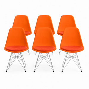 Eames Molded Plastic Side Chair with Orange Seat Pad by Herman Miller - Set of 6 (Brand New- 16 Available)