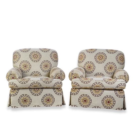 Emanuel Cappello Skirted Club Chairs, Pair of