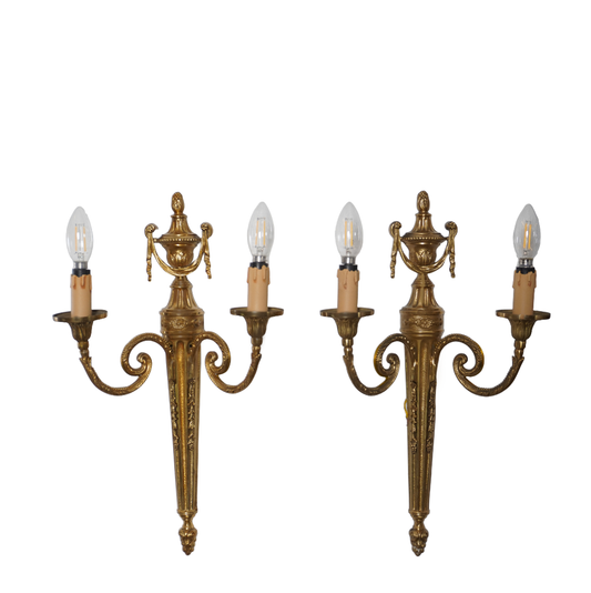 French Louis XVI Style Bronze Wall Sconces, Pair of