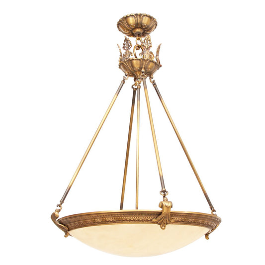 French Empire Style Alabaster and Brass Chandelier - Antique Gold Finish