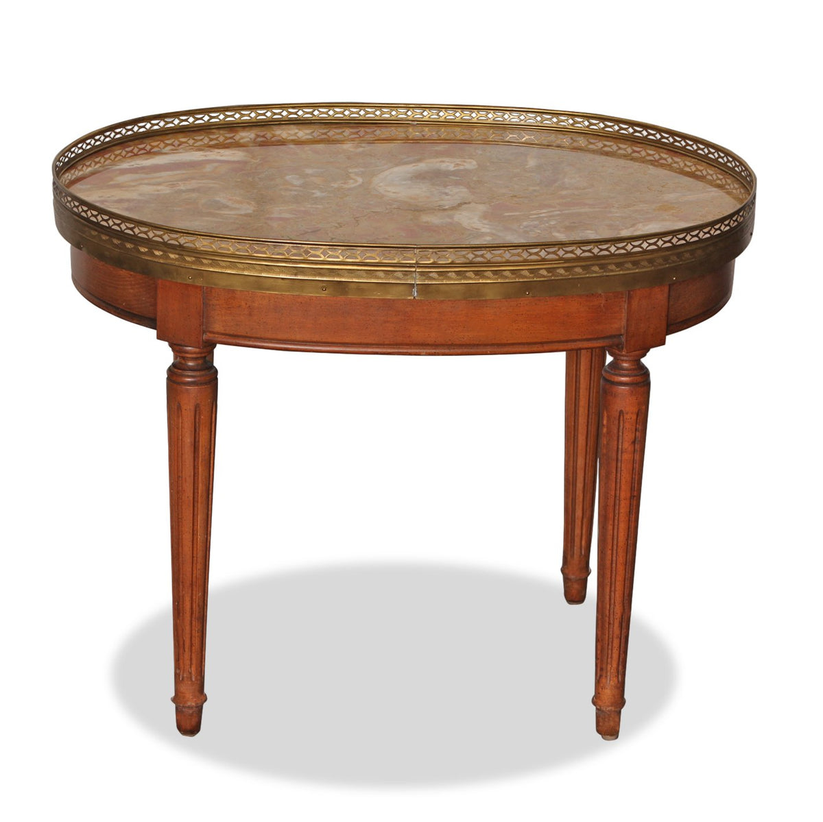 Pair of Antique French Louis XVI Style Bouillotte Table with Marble Top and Brass Gallery
