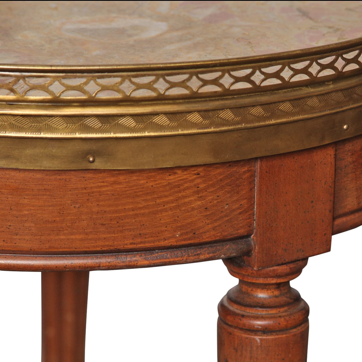 Pair of Antique French Louis XVI Style Bouillotte Table with Marble Top and Brass Gallery