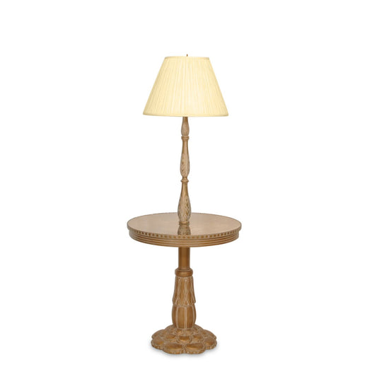 French Victorian Style Brass and Wood Hand Carved Lamp Side Table