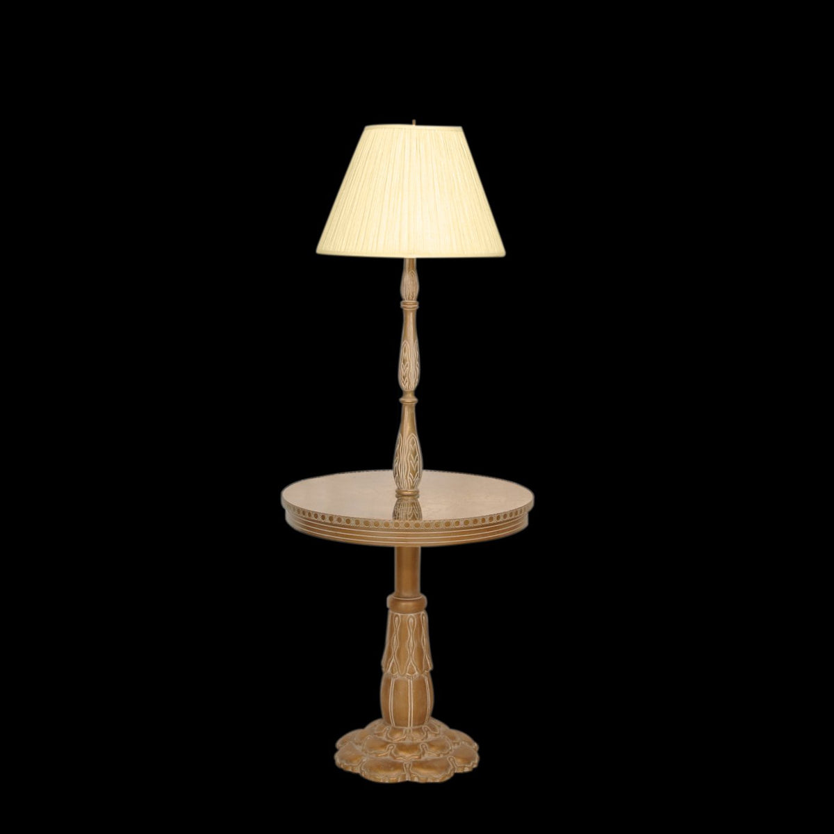 French Victorian Style Brass and Wood Hand Carved Lamp Side Table