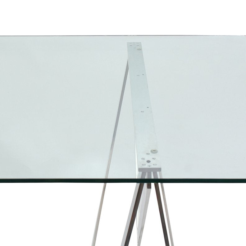 Vintage Modern Glass Drafting Table with Adjustable Sawhorse Legs