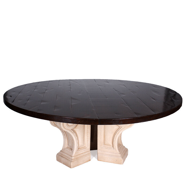 Vintage Michael Taylor Round Walnut Top Dining Table on a Cast Stone Base