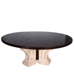 Vintage Michael Taylor Round Walnut Top Dining Table on a Cast Stone Base