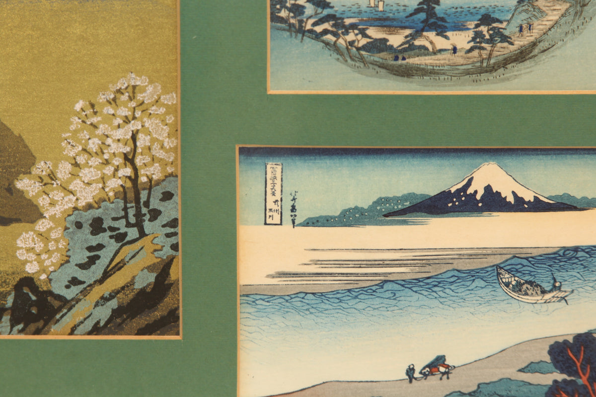Katsushika Hokusai Woodblock Print Triptych with Oestreicher's Frame