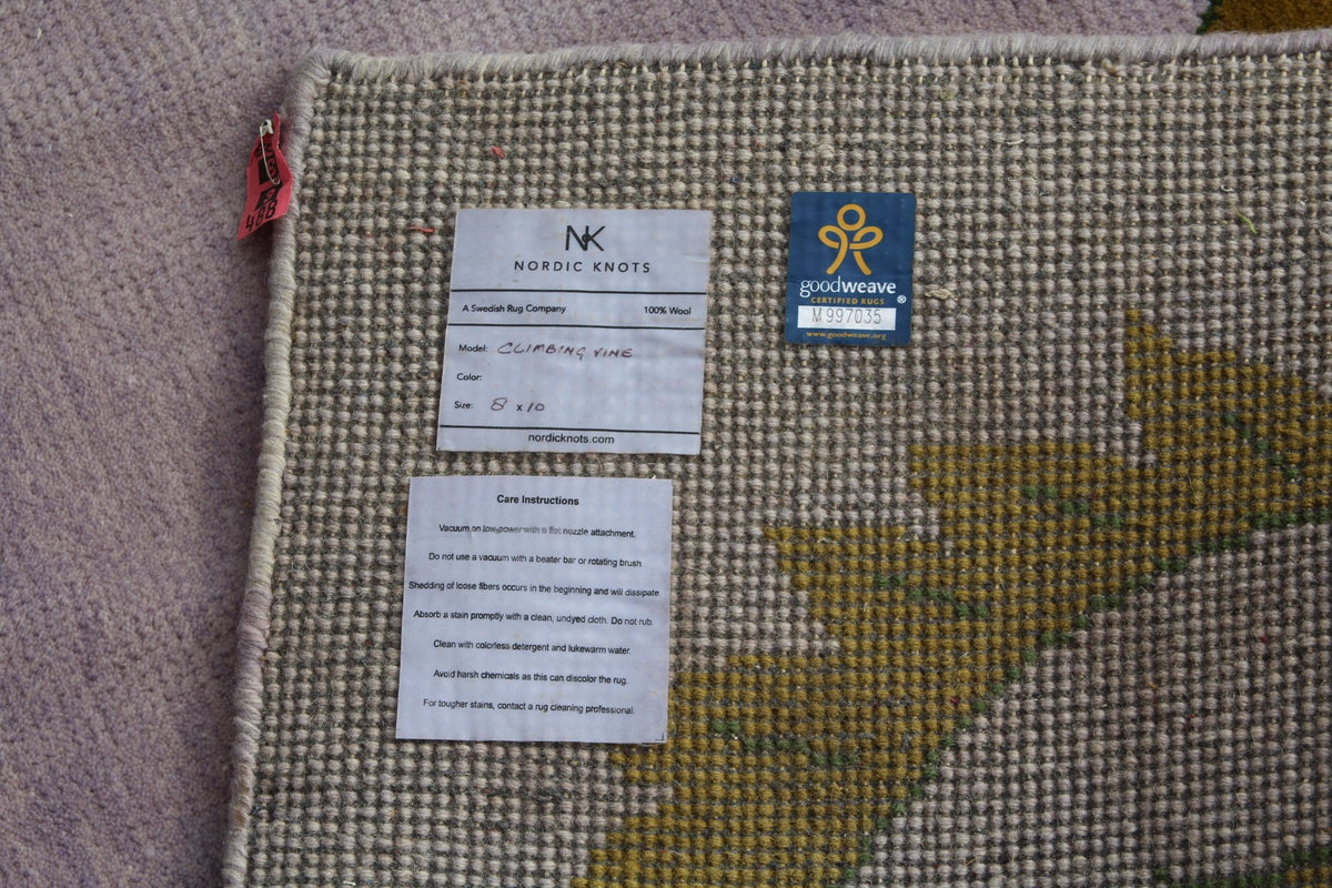 Nordic Knots Art Deco Style Carpet with Vine & Wreath Border by Campbell Rey (9 ft 4 in x 12 ft)