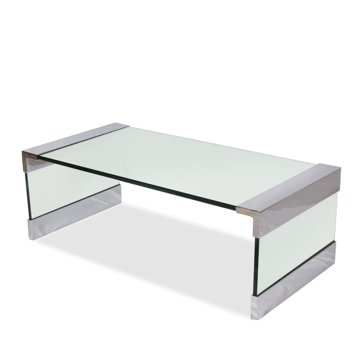 Vintage Leon Rosen Nickel and Glass Waterfall Coffee Table for Pace
