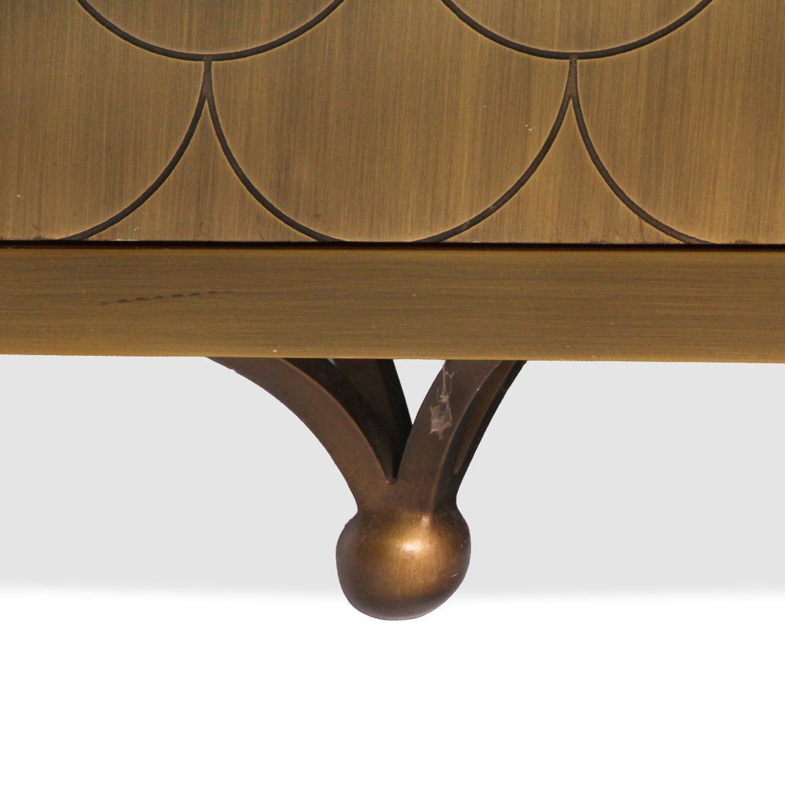 Julian Chichester Fry Cabinet with Ochre Vellum Wrap and Fishscale Brass Doors