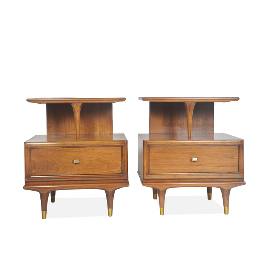 Kent Coffey Continental Mid-Century Walnut Nightstand, Pair of