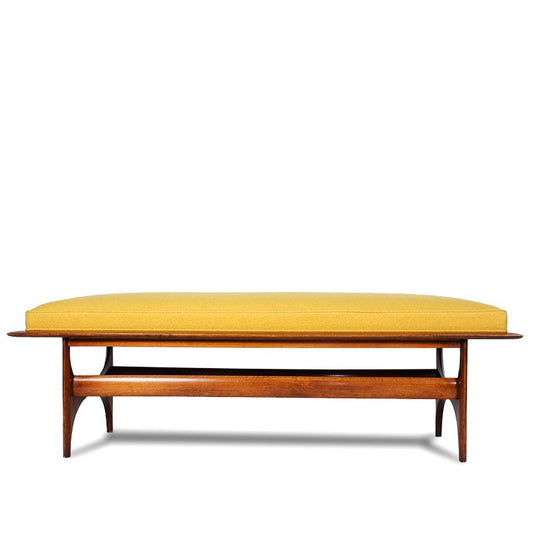 MCM Sculptural Walnut Bench with Boucle' Upholstery