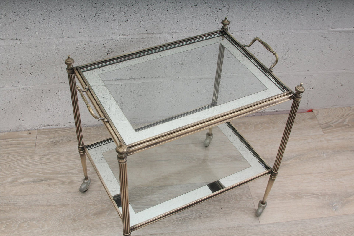 Vintage Maison Jansen Hollywood Regency Silvered Bar Trolley Side Table