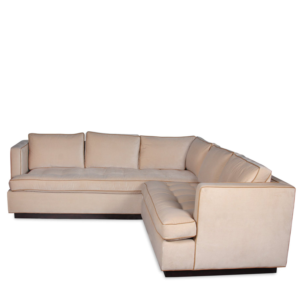 Mason-Art 7016 2pc Sectional Sofa Upholstered in Nobilis Cotton Velvet with Edelman Leather Piping