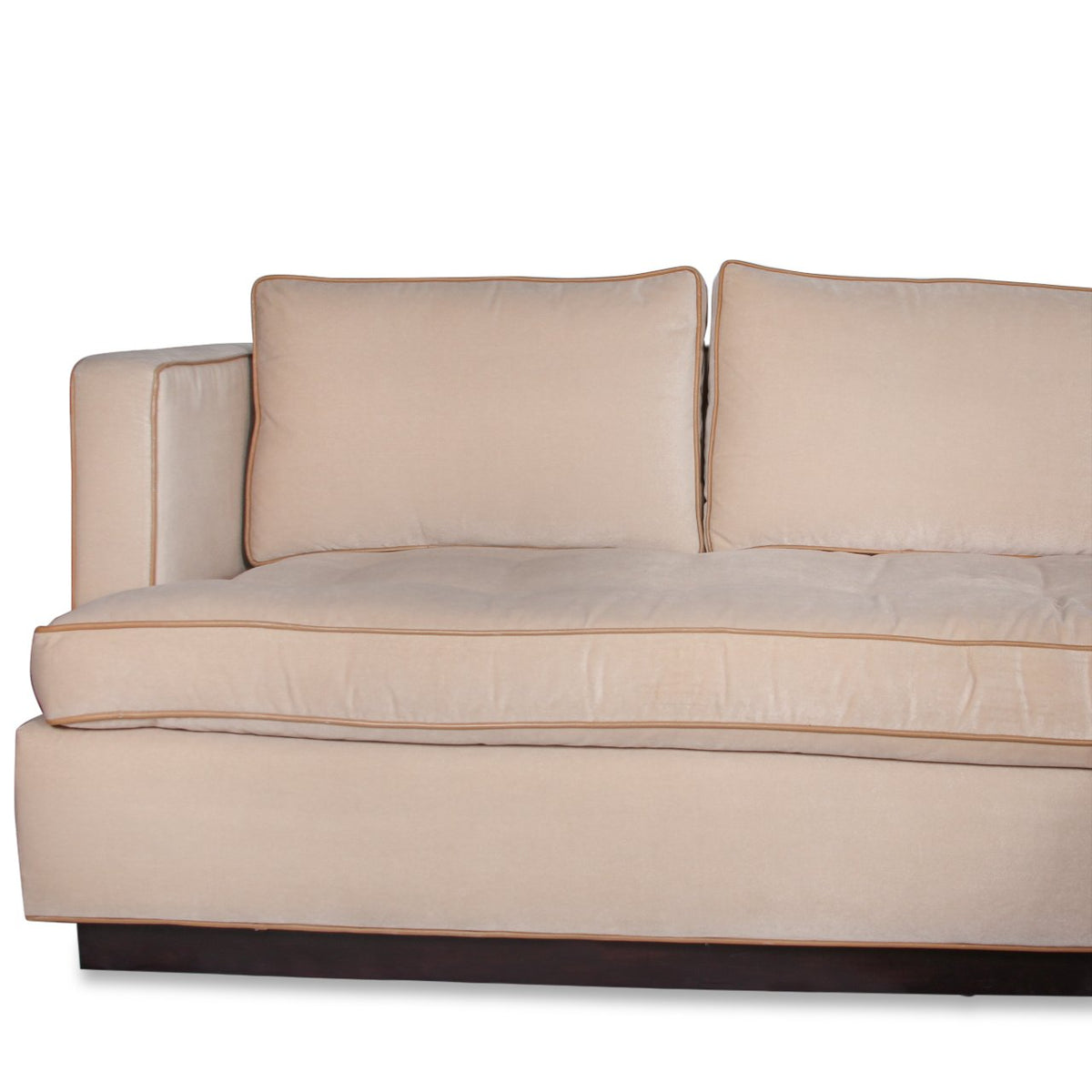 Mason-Art 7016 2pc Sectional Sofa Upholstered in Nobilis Cotton Velvet with Edelman Leather Piping