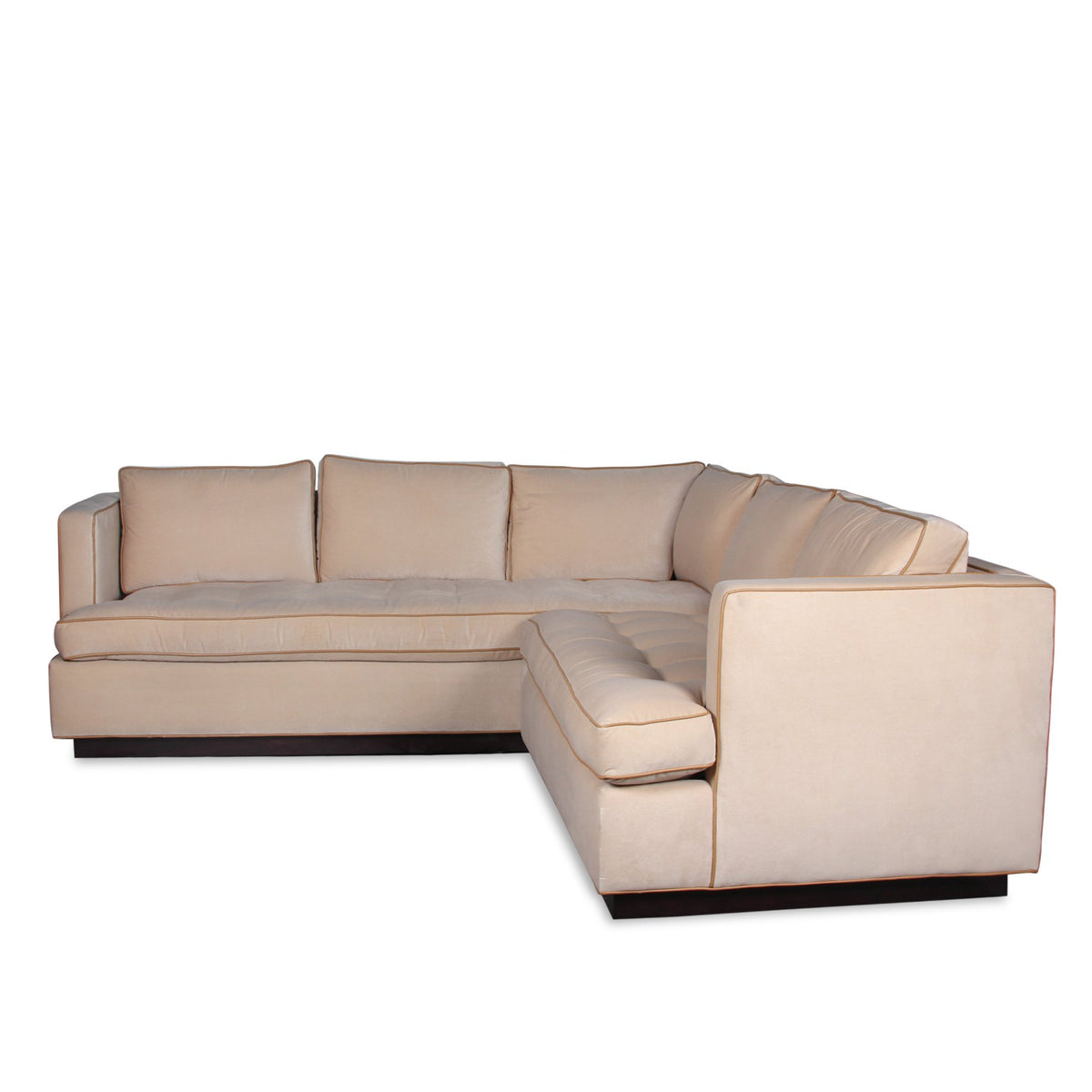 Mason-Art 7016 2pc Sectional Sofa Upholstered in Nobilis Cotton Velvet with Edelman Leather Piping