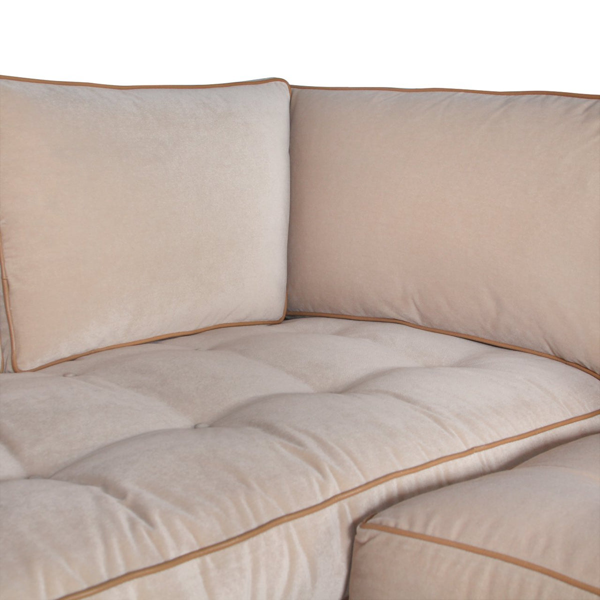 Mason-Art 7016 2pc Sectional Sofa Upholstered in Nobilis Cotton Velvet with Edelman Leather Piping
