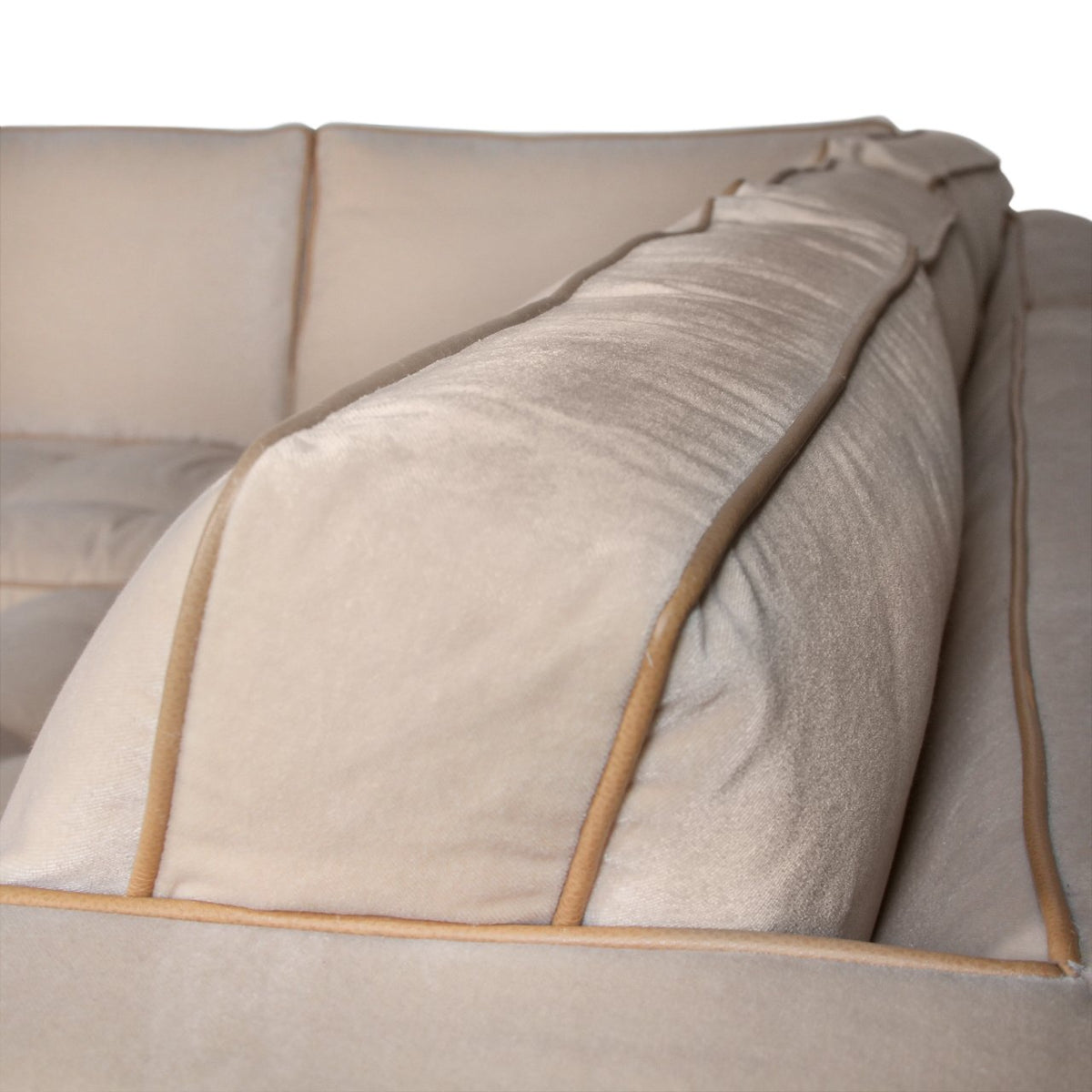 Mason-Art 7016 2pc Sectional Sofa Upholstered in Nobilis Cotton Velvet with Edelman Leather Piping
