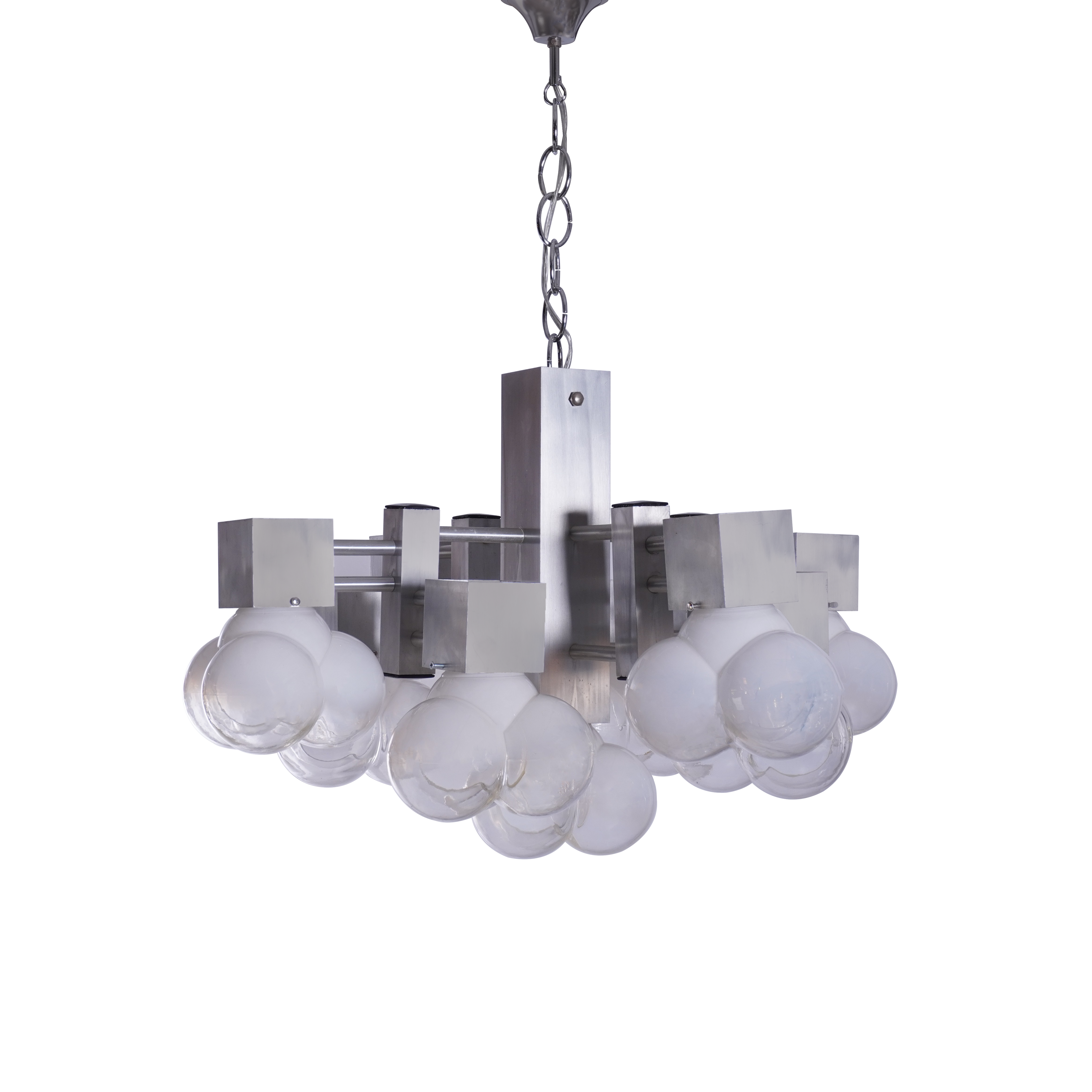 Mid Century Modern Sciolari Style 9 Arm Aluminum & Glass Chandelier ...