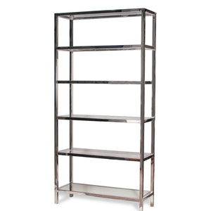 Milo Baughman Style Chrome, Glass and Mirror Etagere