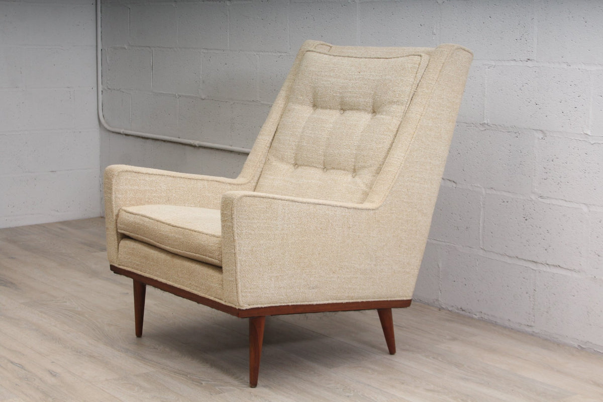 Milo Baughman for James Inc. Lounge Chair with Walnut Frame and Boucle Upholstery