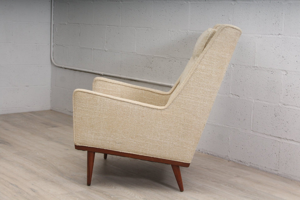 Milo Baughman for James Inc. Lounge Chair with Walnut Frame and Boucle Upholstery