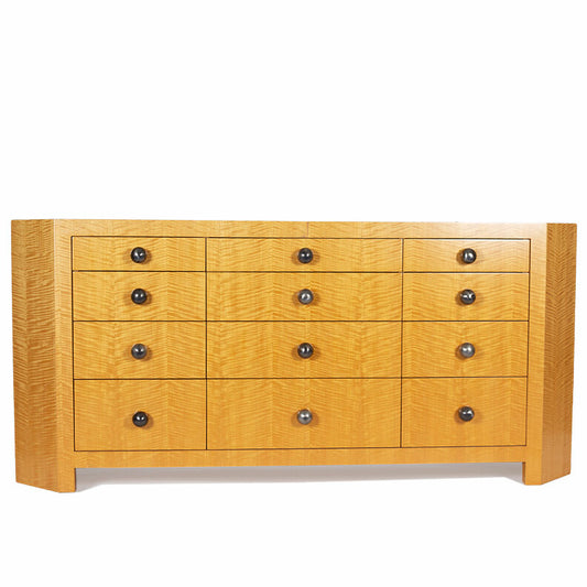 Modern Birds Eye Maple 12 -drawer Dresser with Pewter Ball Pull