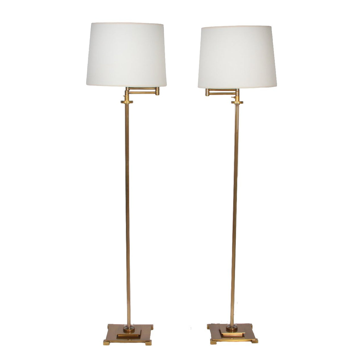 Modern Glass and Brass Adjustable Floor Lamps, Pair of