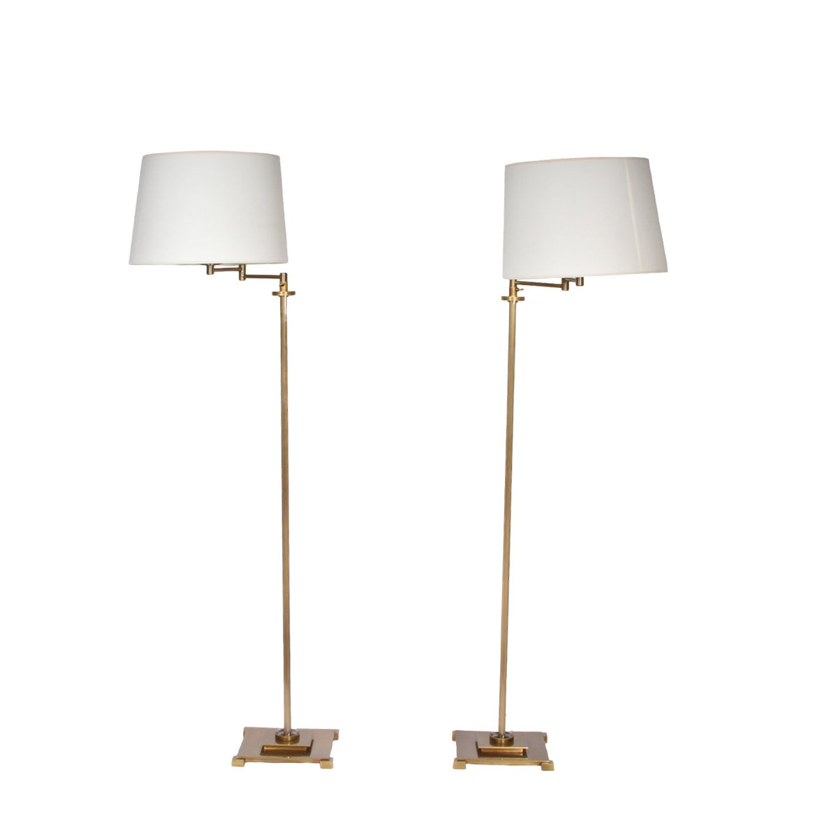Modern Glass and Brass Adjustable Floor Lamps, Pair of