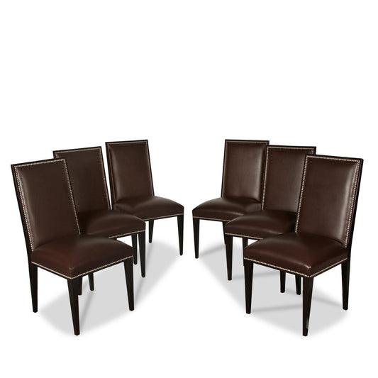 Modern Henredon Leather Dining Chairs with Cowhide Back